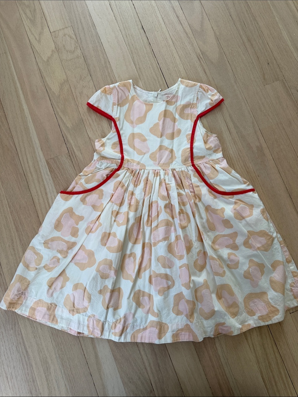 Pink chicken New York Girls' Cream & Peach Printed Party Dress with Red Trim